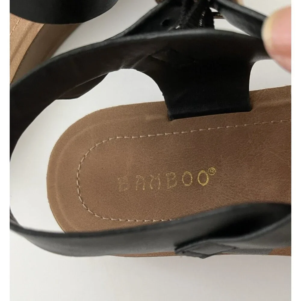 Bamboo Womens Classic Sandals Black/Brown Strappy Size 8 Flat Minimalist Modern
